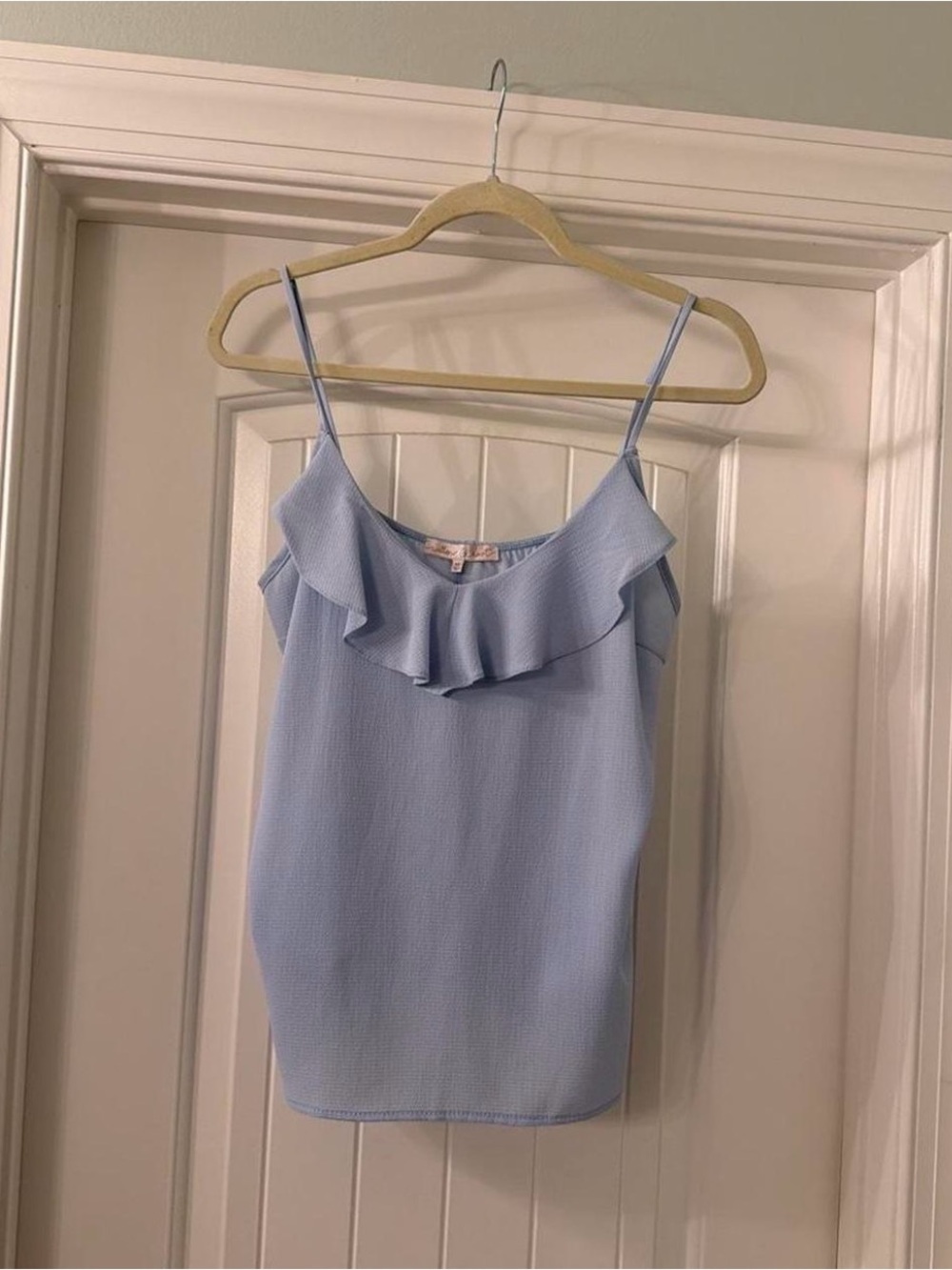 Ruffle Trim Light Blue Camisole Tank - Women